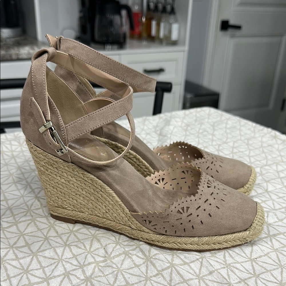 Kelly & Katie Tan Espadrille Wedges with Ankle Straps